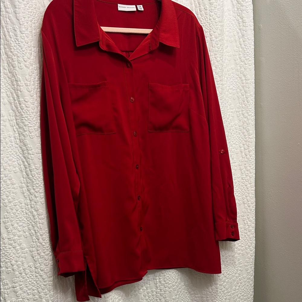 Susan Graver Vibrant Red Blouse